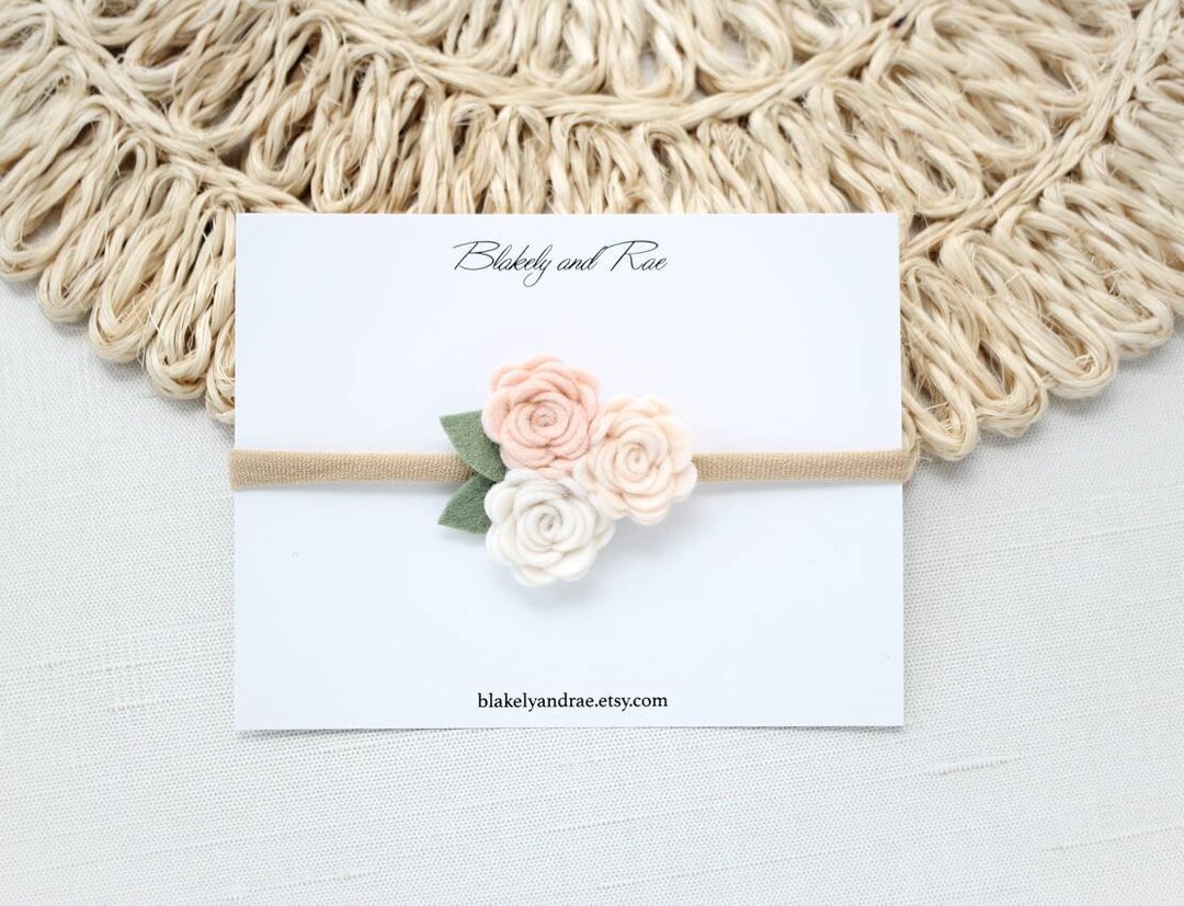 Neutral Boho Baby Headbandfelt Flower Headband A Bouquet of Roses in