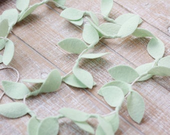 Hint of Mint Green Wool Felt Leaf Garland- Farmhouse Decor, Rustic Room Decor, Leaf Wall Hanging, Wedding, Birthday, Baby Shower Decorations