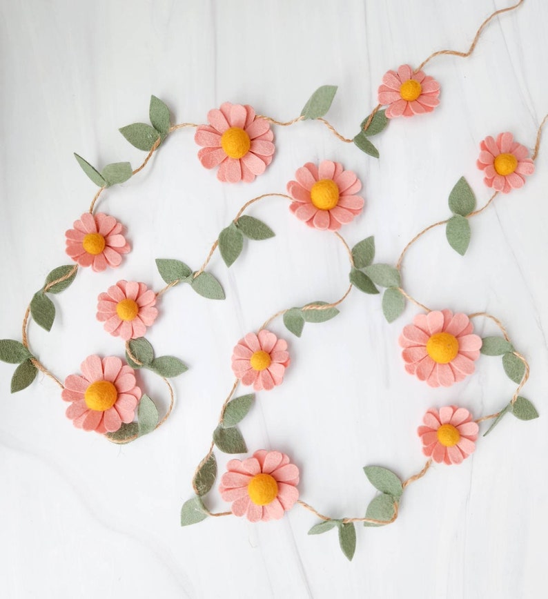 Wool Felt Daisy Chain Garland-Pick Your Color Daisy Two Groovy/ Wild One Party Accessories Woodland Party Decor Daisy Wall Decor image 8