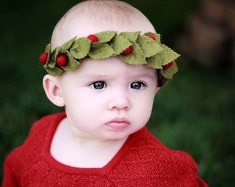Christmas Holly Berry Crown  Headband - Felt Berry Headband- Christmas Headband -Baby Headband- Holiday Accessories- Pick Your Color- Custom