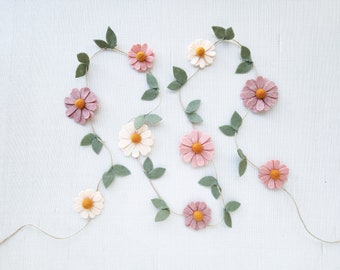 Boho Wool Felt Daisy Chain Garland- Blush Pink, Camo and Vanilla - Two Groovy/ Wild One Party Accessories- Woodland Party Wall Decor