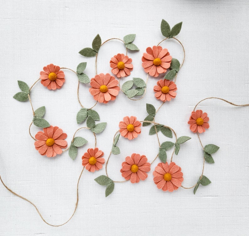 Wool Felt Daisy Chain Garland-Pick Your Color Daisy Two Groovy/ Wild One Party Accessories Woodland Party Decor Daisy Wall Decor image 10