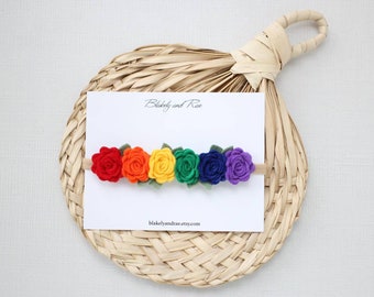 Rainbow Rose Garland Headband - Wool Felt Flower Headband- Flower Girl Headband-  Rainbow headband-
