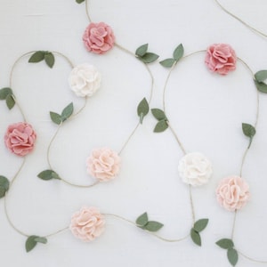 Wool Felt Flower Garland -Wall Hanging - Home Decor - Nursery/ Wedding Decoration - Blush Pink, Wheat and Ivory- or choose custom colors