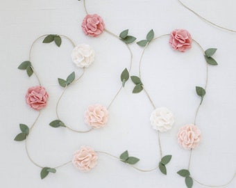 Wool Felt Flower Garland -Wall Hanging - Home Decor - Nursery/ Wedding Decoration - Blush Pink, Wheat and Ivory- or choose custom colors