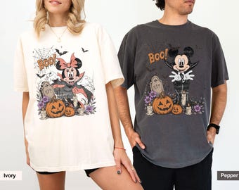 Disney Halloween Comfort Colors Shirt, Mickey Minnie Couple Shirt, Matching Boo Shirt, Mickey Vampire Tee, Minnie Halloween Tee