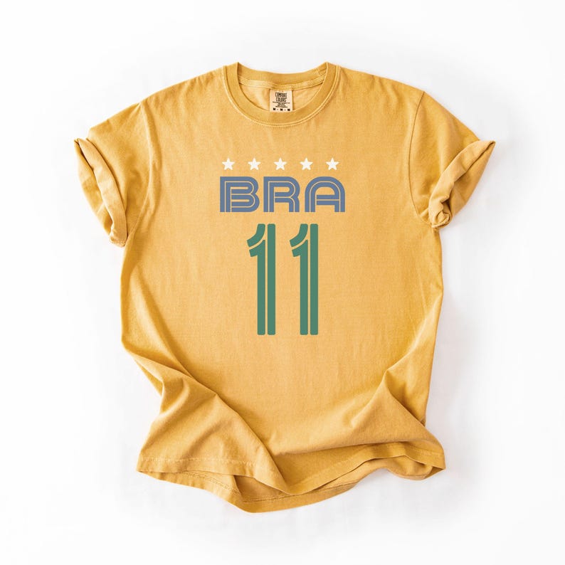 T-shirt personnalisé avec numéro de soutien-gorge de football du Brésil, chemise personnalisée de style maillot de football brésilien, cadeau de fan du Brésil numéro personnalisé image 3