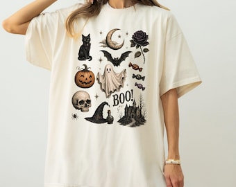 Vintage Halloween Comfort Colors Shirt, Spooky Season Graphic Tee, Witchy Ghost Black Cat Shirt, Gothic Halloween Tee, Retro Halloween Shirt