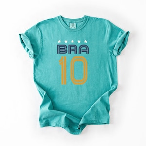 T-shirt personnalisé avec numéro de soutien-gorge de football du Brésil, chemise personnalisée de style maillot de football brésilien, cadeau de fan du Brésil numéro personnalisé image 16