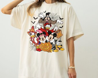 Disney Halloween Comfort Colors Shirt, Mickey and Friends Halloween Tee, Vintage Mickey Pumpkin Shirt, Spooky Cute Disney Trip Tee
