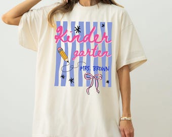 Kindergarten Gardener Comfort Colors  Shirt, Personalized Teacher Name Tee, Cute Teacher Appreciation Gift, Back To School Teacher Shirt