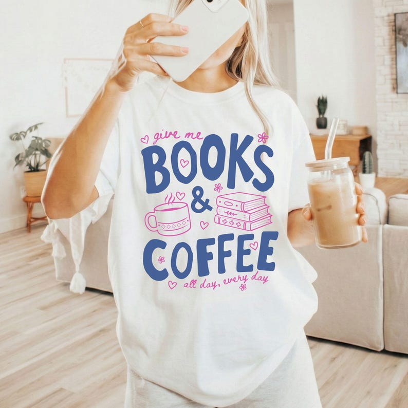 Give Me Books and Coffee Comfort Colors Shirt, Book Lover Tee, Reader Coffee Shirt, Cute Bookish Tee, Librarian Bookworm Shirt image 7