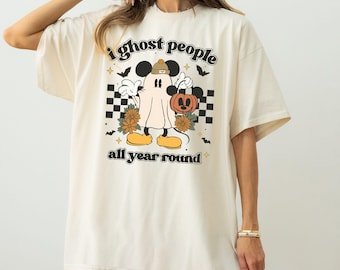 Disney Mickey Ghost Comfort Colors Shirt, I Ghost People All Year Round Tee, Mickey Halloween Shirt, Funny Spooky Season Pumpkin Tee