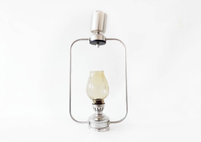 Mid Century Lantern Pendant Lamp with Glass Shade in White and Silver