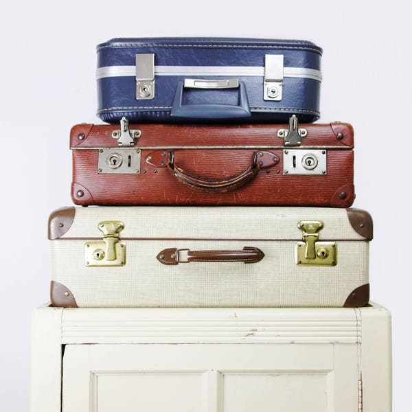 Vintage Suitcase Carrying Case with Handle Luggage in Blue