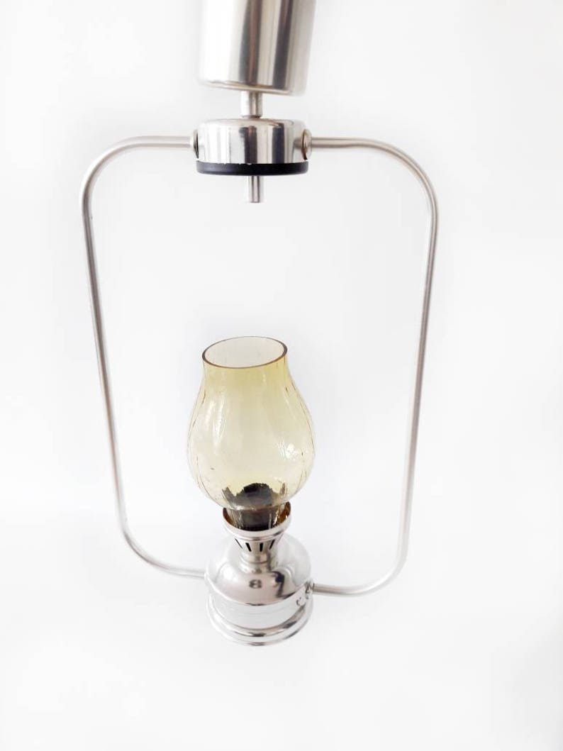 Mid Century Lantern Pendant Lamp with Glass Shade in White and Silver