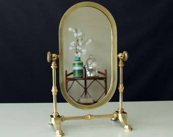 Vintage Brass Swivel Mirror, Brass Vanity Mirror Oval