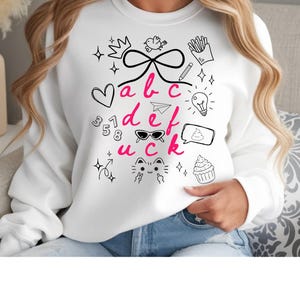 abcdefuck Sweatshirt, sarkastischer Pulli, Doodle Icon Sweatshirt, Funny Doodle Sweater, Graphic Sweater, Neon Pink Letter, Edgy Sweatshirt