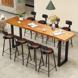 Industrial Solid Wood Narrow Bar Table for Kitchen or Pub
