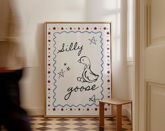 Lámina de ganso divertido y caprichoso: Decoración vintage para habitación infantil (descarga digital)