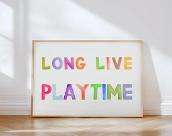 Long Live Playtime Watercolor Landscape Print | Whimsical Playroom Prints, Colorful Kids Room Decor, Nursery Printable, Digital Download Art