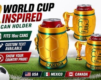 World Cup Trophy Can Holder, Custom 16oz Soccer Fan Mug