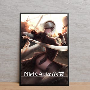 NieR Automata-poster, 2B-muurkunst, cadeauposter, woondecoratie, ingelijste canvasprint, gameprint, wanddecoratie, cadeau gameposter
