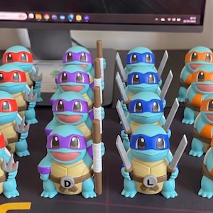 Squirtle Ninja Turtles Pack 4 Pokémon x TMNT Crossover Figures Full Squad Leonardo, Raphael, Donatello, Michelangelo Squirtle Squad Art Toy