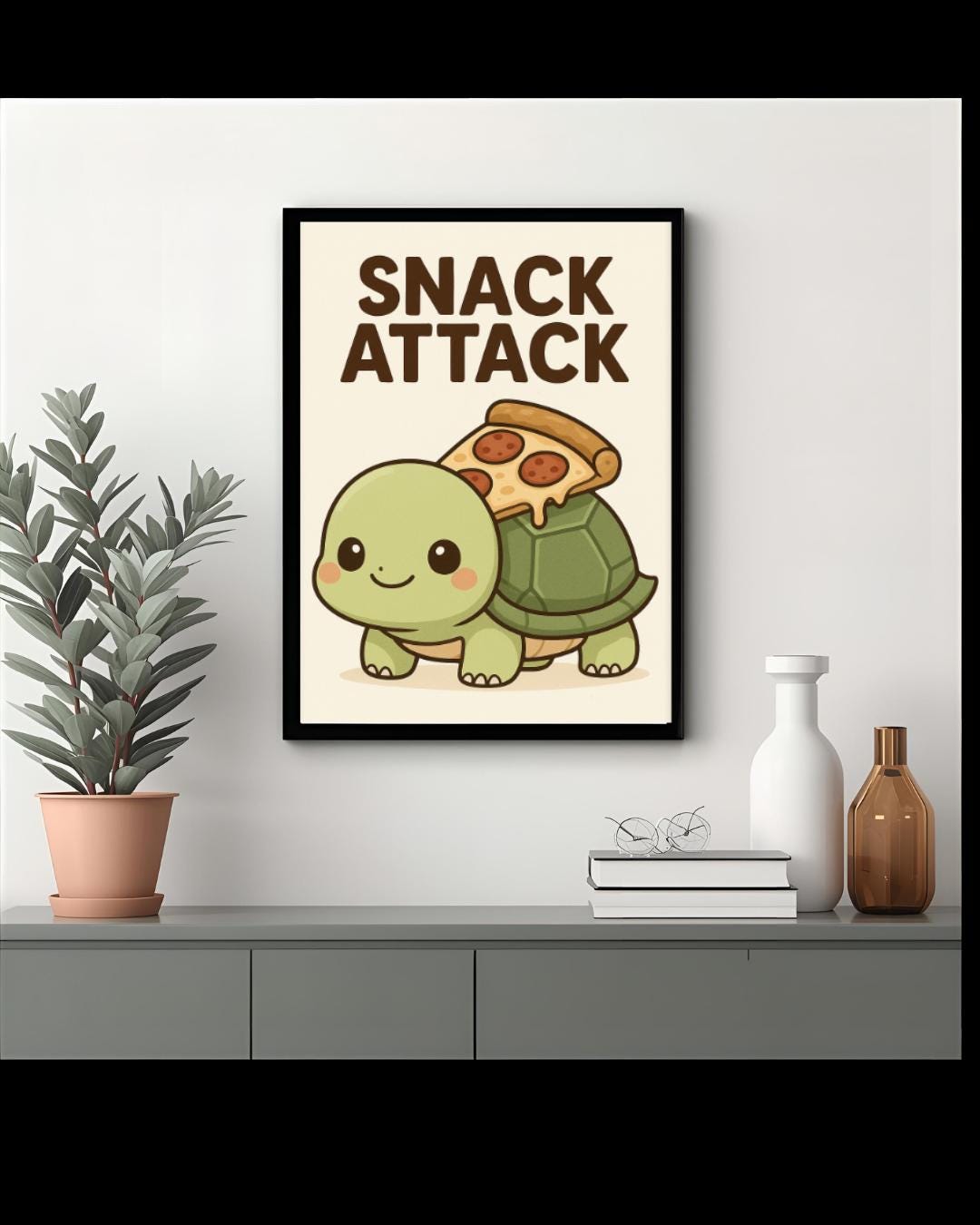 Snack Attack Turtle Poster | Cute Chibi Turtle With Pizza | Kawaii ...