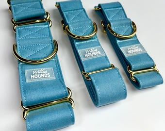 Blue Martingale Dog Collar, Soft Fabric, Sighthound Collar