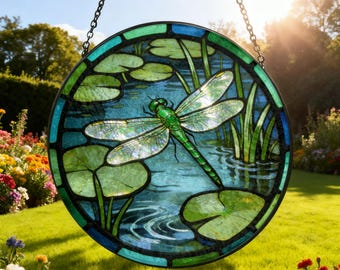 Charming Dragonfly Wildflower Garden Suncatcher Stained Glass Window Hanging Glass Ornament Mom Gift