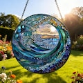 Ocean Wave Stained Glass Suncatcher，Beach Coastal Glass Suncatcher Handmade，Beach House Window Hanging Ocean Suncatcher Gift