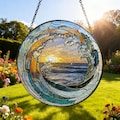 Ocean Wave Stained Glass Suncatcher，Beach Coastal Glass Suncatcher Handmade，Beach House Window Hanging Ocean Suncatcher Gift product logo