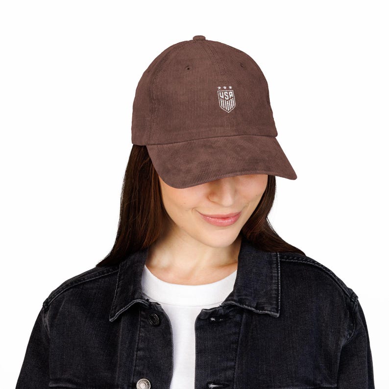 USA Soccer Corduroy Dad Hat | USWNT World Cup 2026 Cap | 4 Stars Embroidered Shield | USA World Cup Hat | Women's National Team Gift image 16
