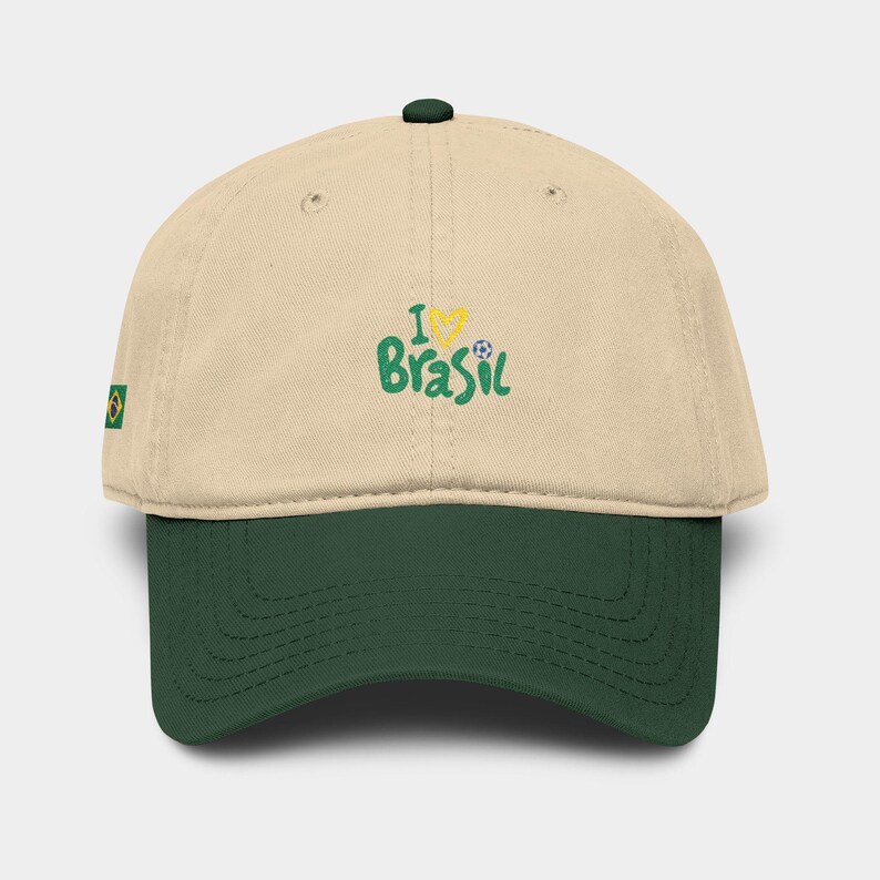 World Cup 2026 Brazil Hat, FIFA Soccer Fan Gift, Embroidered Football Cap Dark Green / Khaki