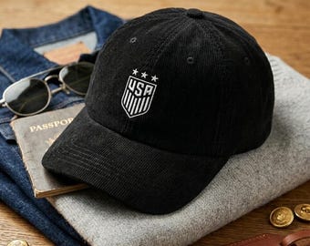 USA Soccer Corduroy Dad Hat | USWNT World Cup 2026 Cap | 4 Stars Embroidered Shield | USA World Cup Hat | Women's National Team Gift