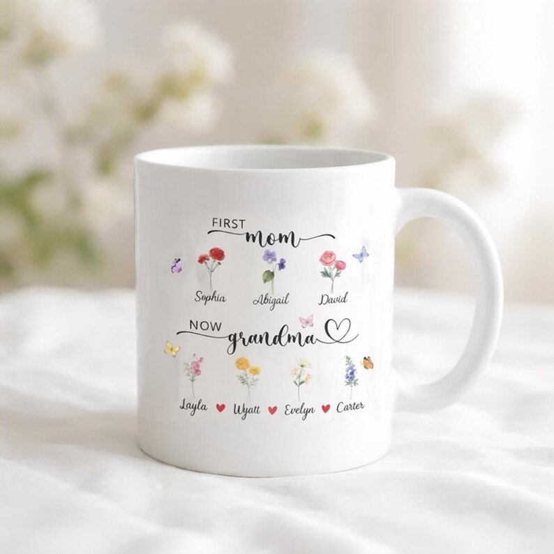 Custom First Mom Now Grandma Mug, Grandmas Garden Mug, Mothers Day Gift ...