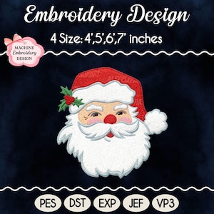 Vintage borduurontwerp kerstman, kerstborduurontwerp, machineborduurontwerp, 4 maten, digitale download