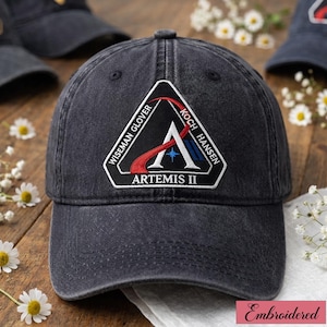 Embroidered Artemis II Mission Patch Hat, NASA Crew Names Cap, Space Exploration History Gift