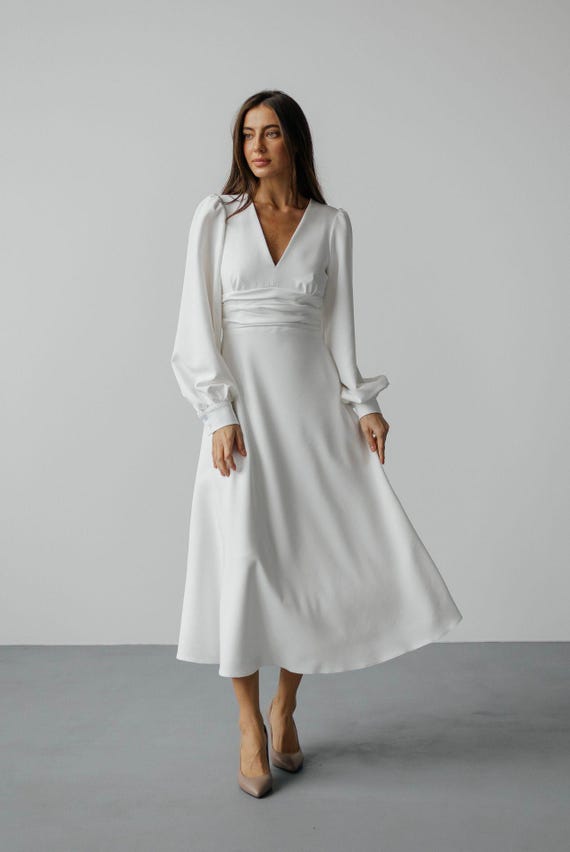 emily midi dress 3 color Midi Dress “Emily” | Elegant Long Sleeve Dress with V-Neck
