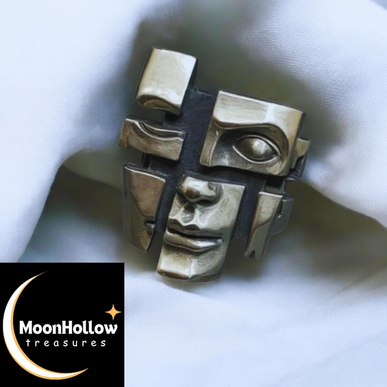 Human Face Pattern Adjustable Ring, Silver Color Punk Metal Mask Ring ...