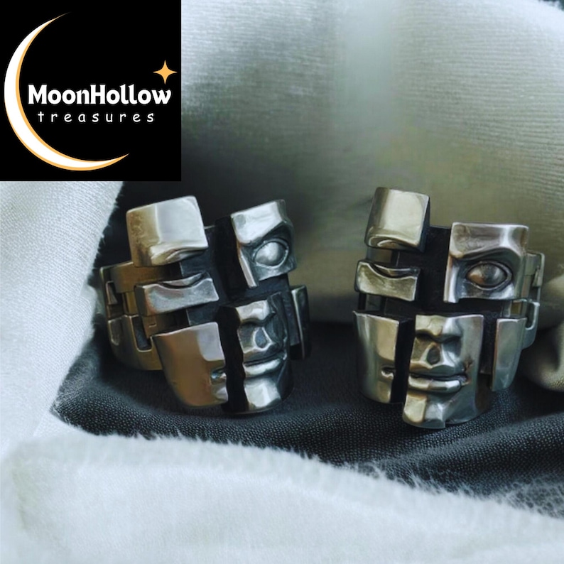 Human Face Pattern Adjustable Ring, Silver Color Punk Metal Mask Ring ...