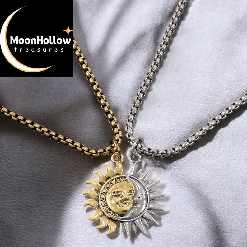 Sun and Moon Adjustable Couple Necklace , Best Friend Charms, Matching ...