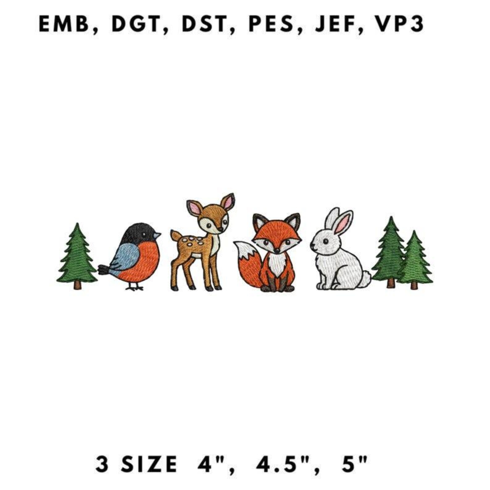 Woodland Animals Embroidery Design Set, Fox Deer Bunny Bird Forest - Etsy