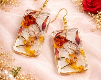 Real Pressed Flower Resin Earrings | Handmade Botanical Jewelry | Dangle Earrings | Gift for Her