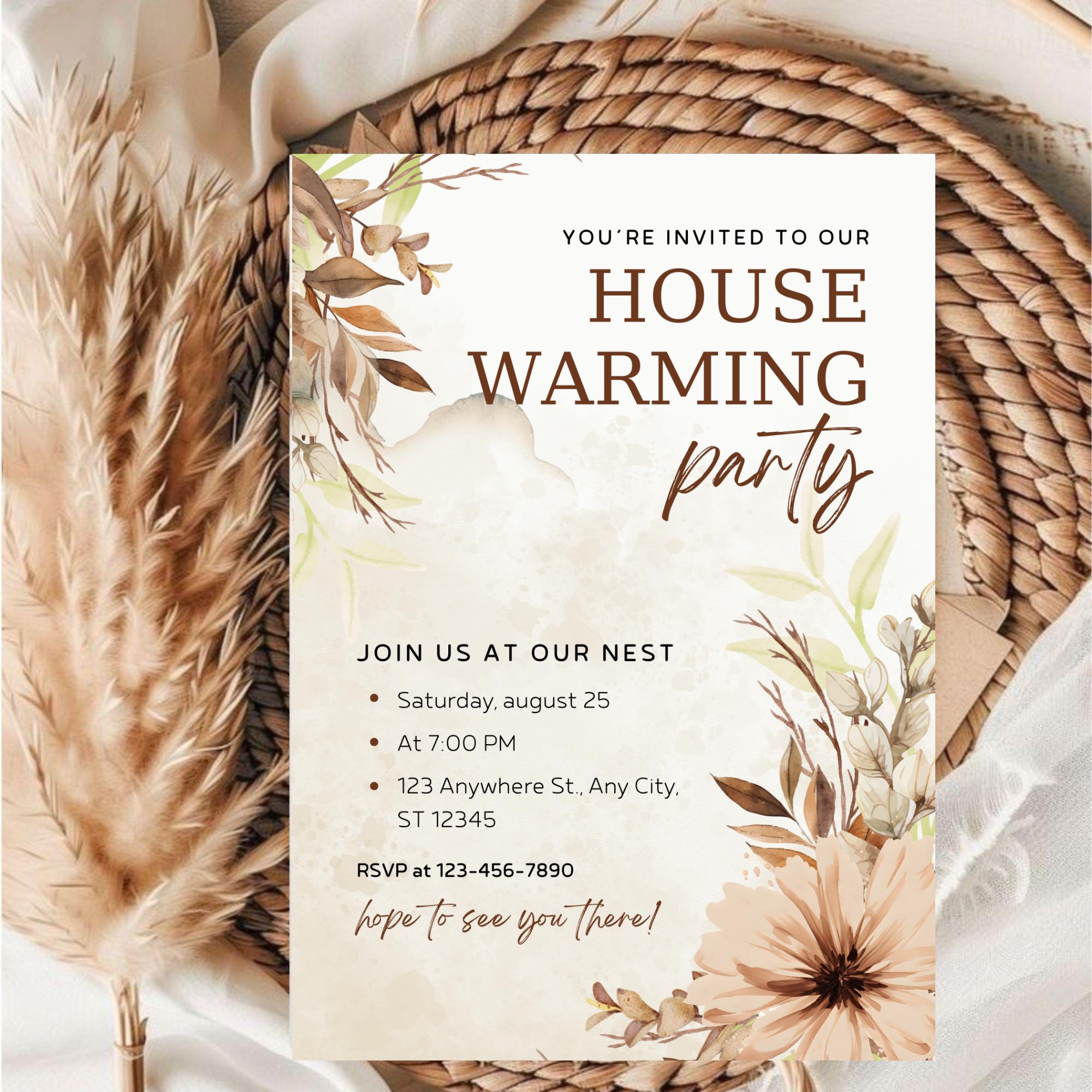 Boho Housewarming Party Invitation | Pampas Grass Template (digital ...