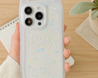 3D Cat Ear Glitter iPhone Case – Clear Silicone, Protective