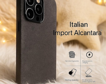 Italian Alcantara Phone Case for iPhone - Magsafe Suede Leather, Flip Fur
