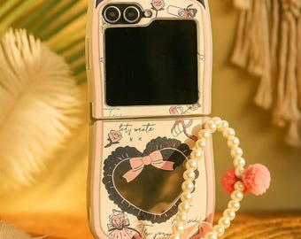 Cat Ear Love Heart Makeup Mirror Phone Case for Galaxy Z Flip