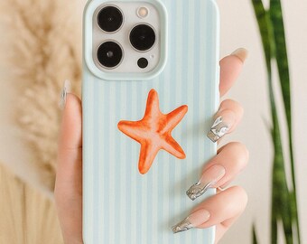 Starfish Stripe Phone Case for iPhone, Summer Beach Design